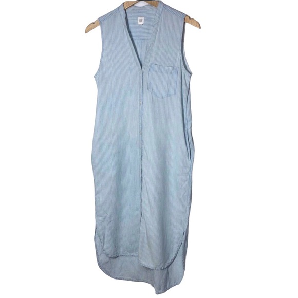 GAP Dresses & Skirts - Gap Linen Blend Striped Sleeveless Shirt Dress Womens Size XS Summer Casual